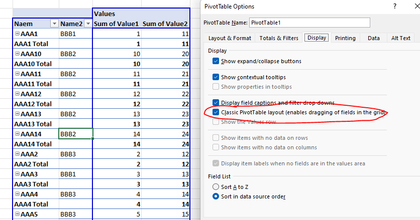 Default Layout of Pivot Table does not work - Microsoft Q&A