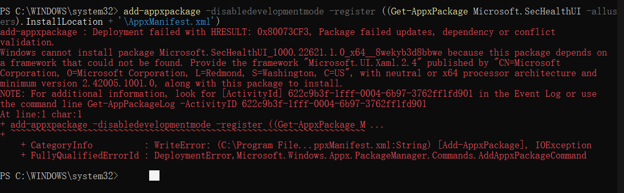 windows security can't work. - Microsoft Q&A