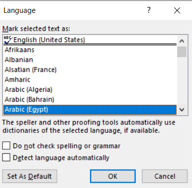 Setting the default spell check language does not work - Microsoft Q&A