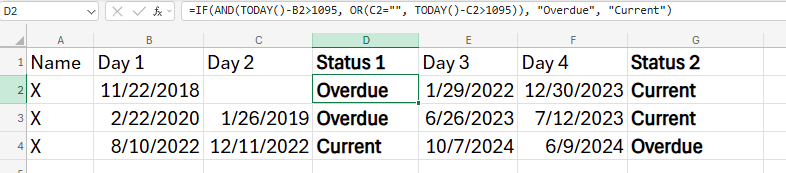 Formula for status of multiple dates - Microsoft Q&A