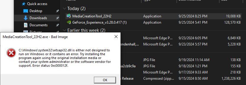 WTSAPI32.dll and atlthunk.dll is either not designed to run on windows ...
