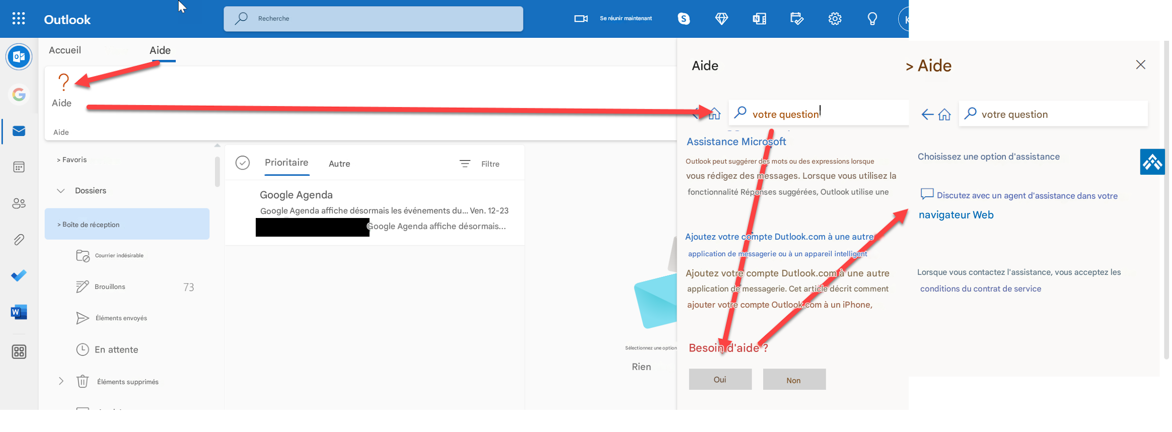 Aide à l'Outlook en français