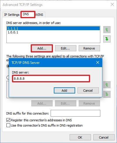 Windows 10 DNS multiple addresses