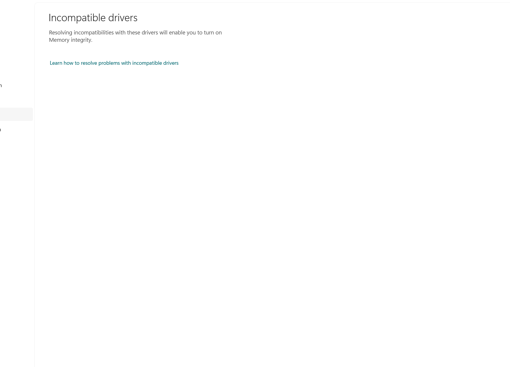 Unable to turn on Core isolation > Memory integrity. The list is empty ...