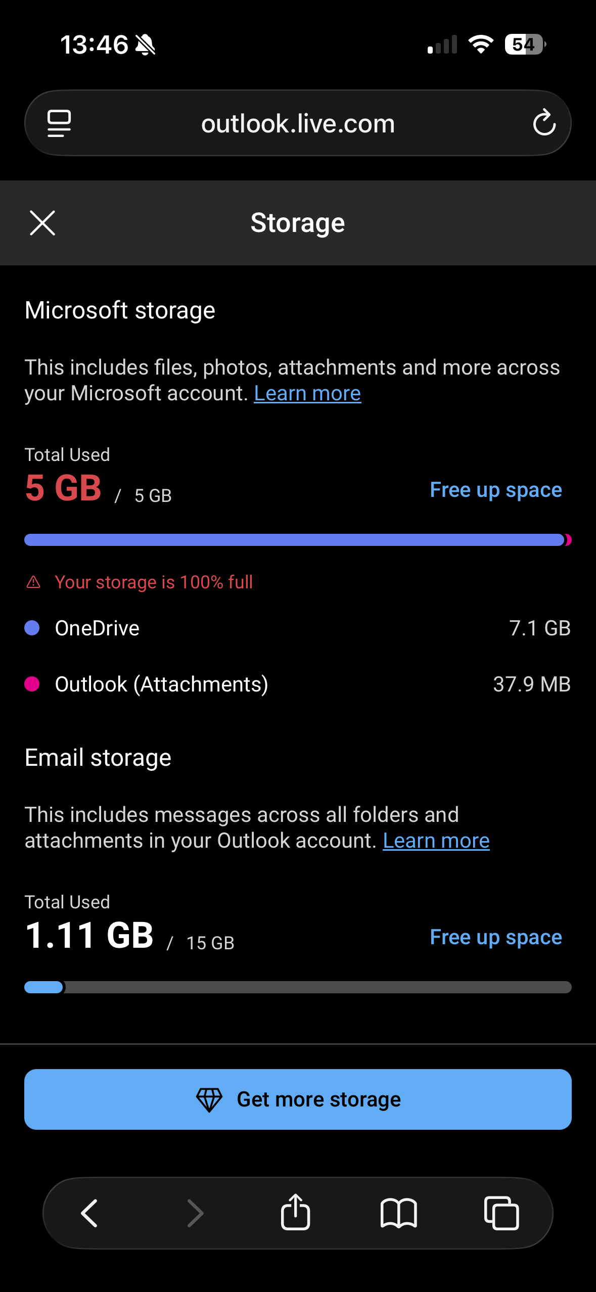 Outlook saying storage is full - Microsoft Q&A