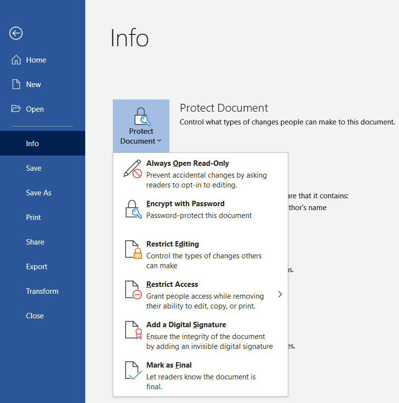 Word 16 Protect Document - Microsoft Q&A