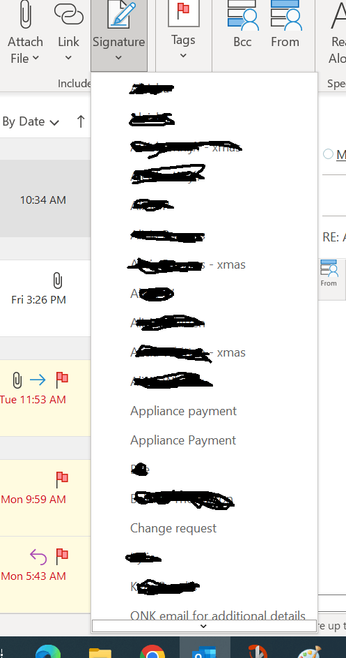 Signatures available in drop down menu but NOT appearing in 