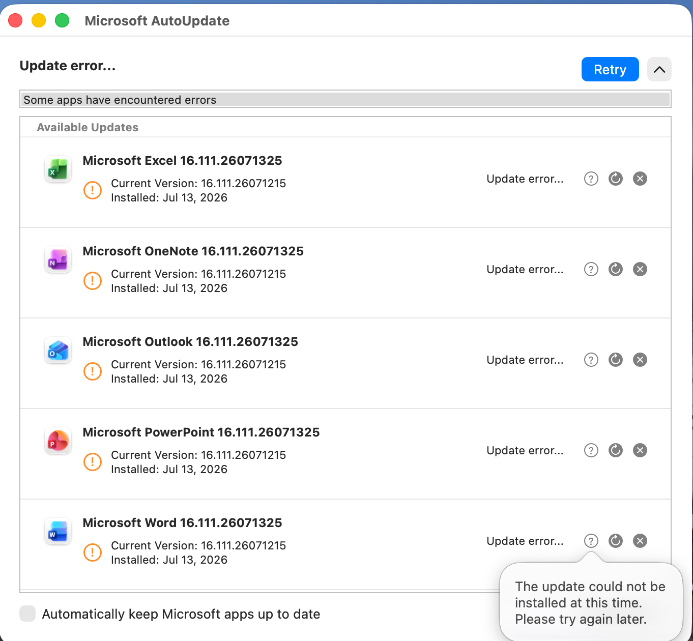 MS Office Update Errors