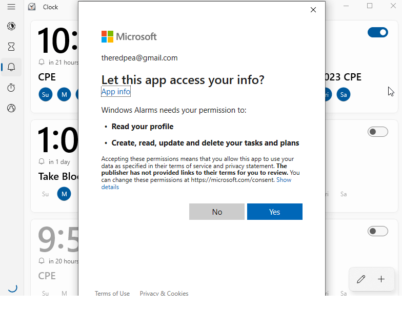 The clock app from ms keep asking me to log into ms account when I open ...