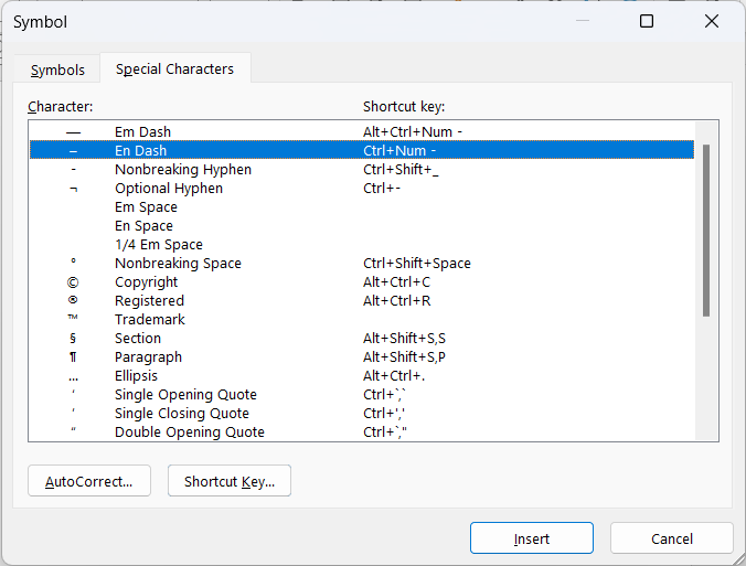 Shortcut for dash (