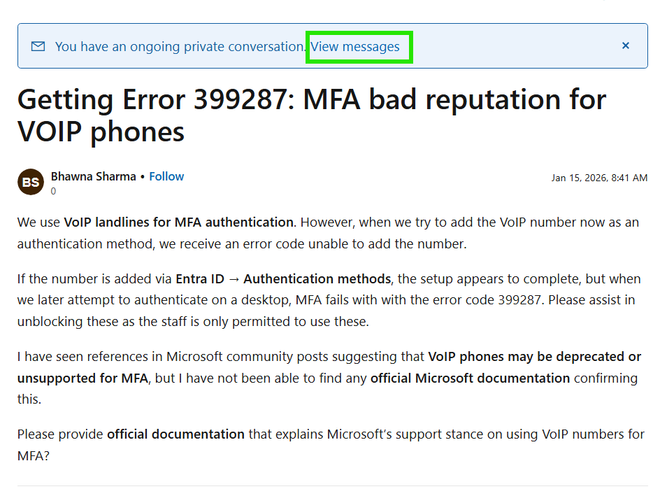 Getting Error 399287: MFA bad reputation for VOIP phones - Microsoft Q&A