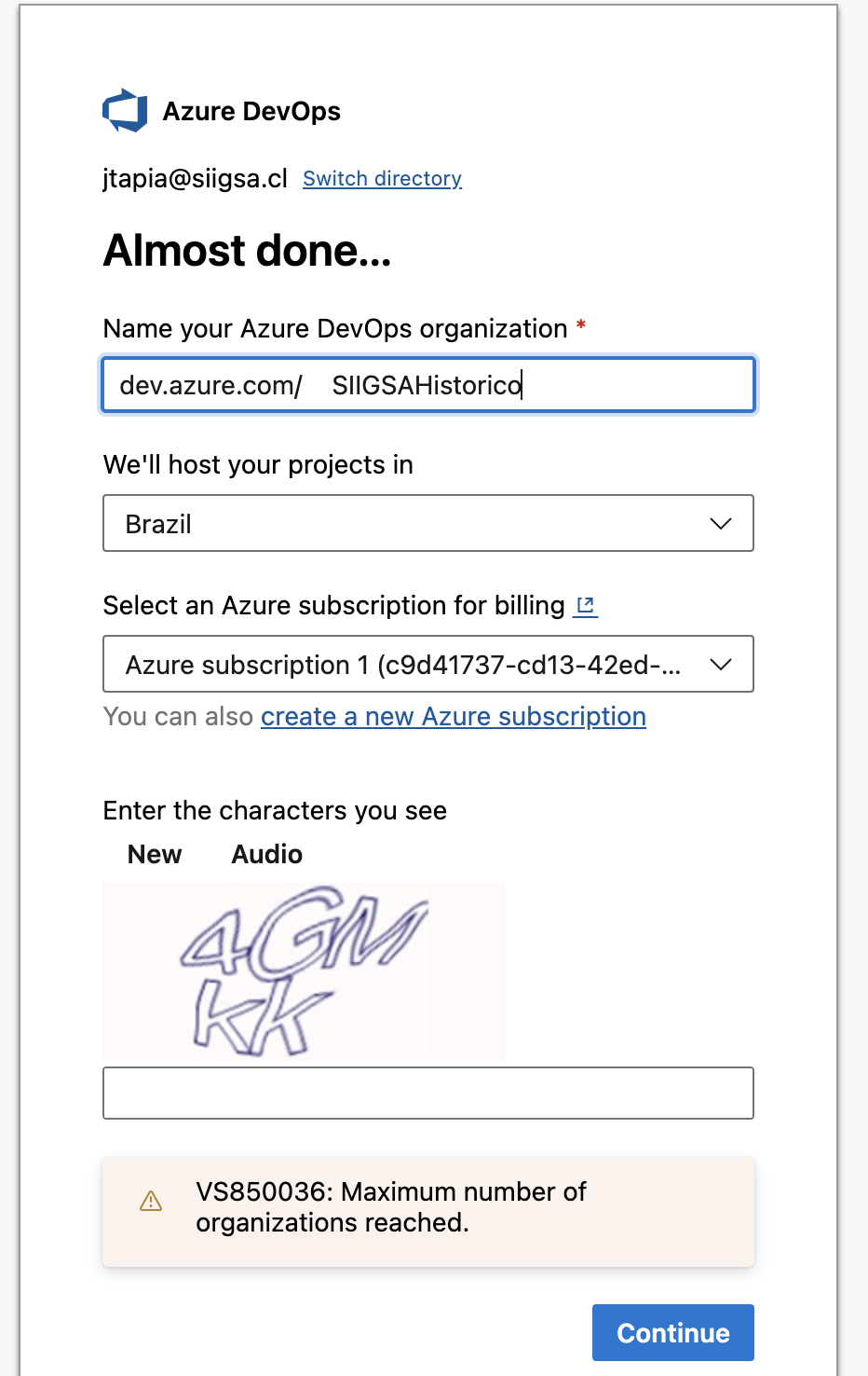 Me indica que alcance el maximo de organizacion en Azure devops, ¿Como ...