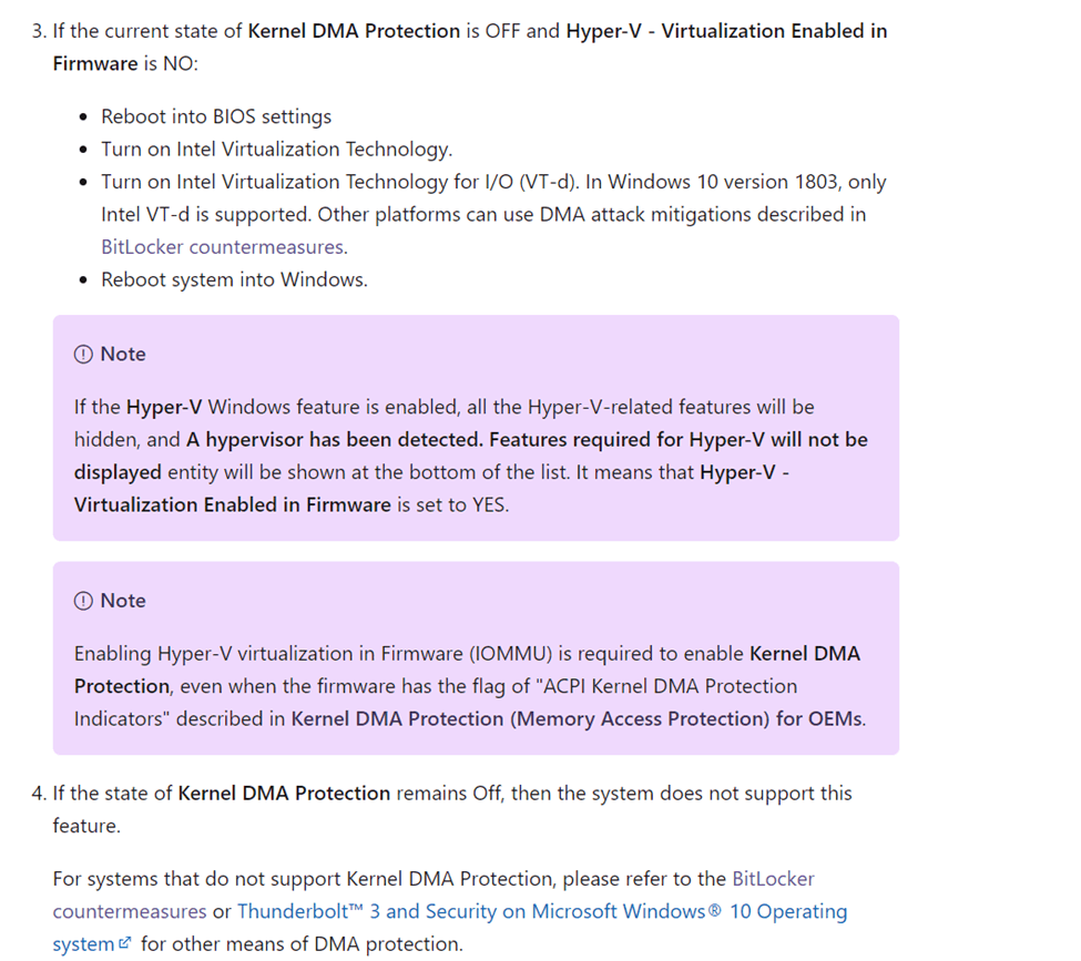 WIN11 Kernel DMA off in msinfo32, toggled on anywhere else - Microsoft Q&A