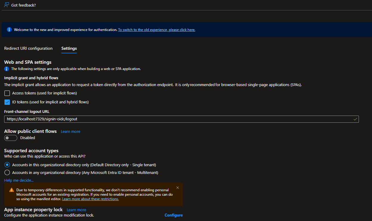 AADSTS700054: response_type 'id_token' is not enabled for the