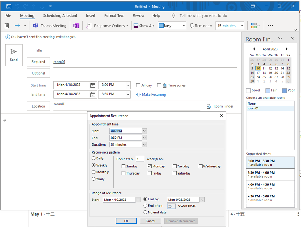 Exchange 2016 room finder not showing multiple days meetings ...