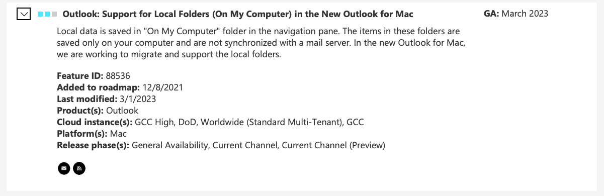Outlook roadmap - on my computer