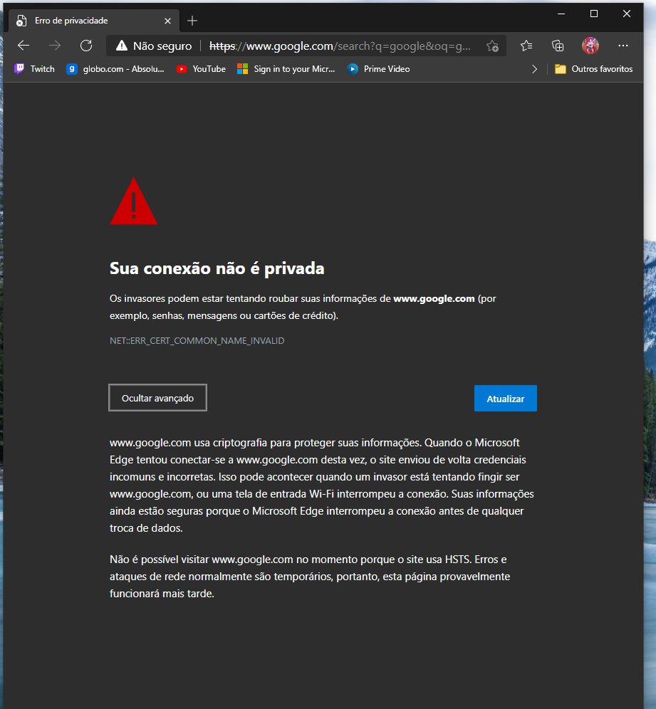 Erro de privacidade - Microsoft Edge. - Microsoft Q&A