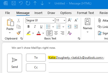Screenshot - Outlook-display name incorrect