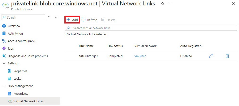 qna blob virtual network link