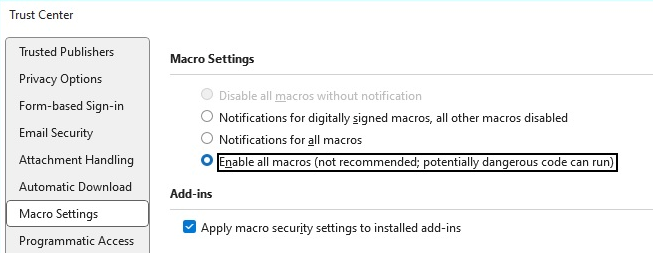 Trying To Add A Macro To Outlook 2021 And Can't Enable It - Microsoft Q&A