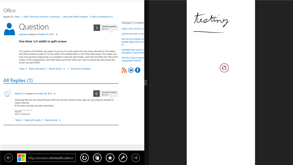One Note 1/3 width in split screen - Microsoft Q&A