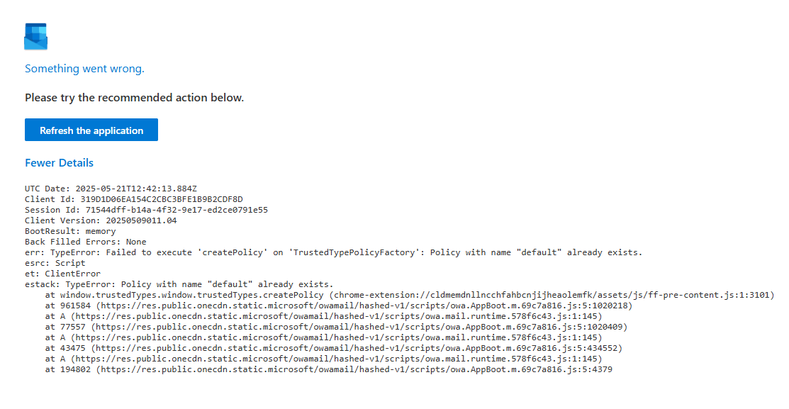 Error when trying to open outlook (hotmail) through browser