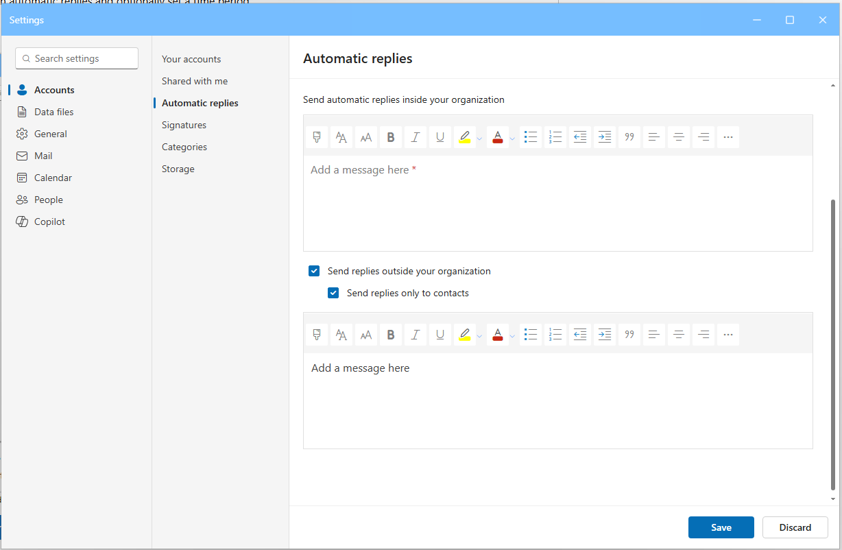 Can I set up an out of office automatic reply for only those outside of ...
