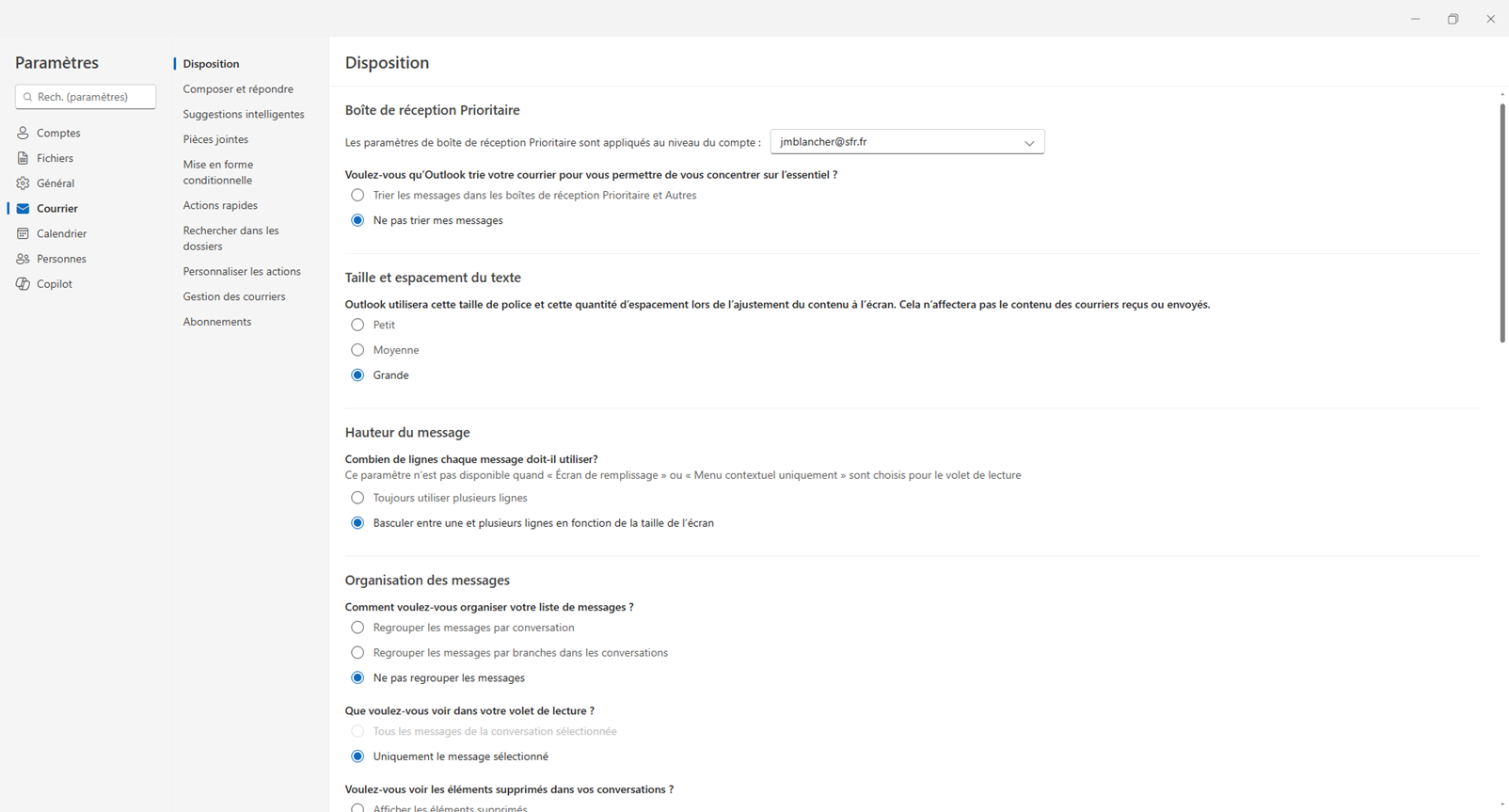 Dans Outlook (new), impossible de gérer les courriers indésirables ...