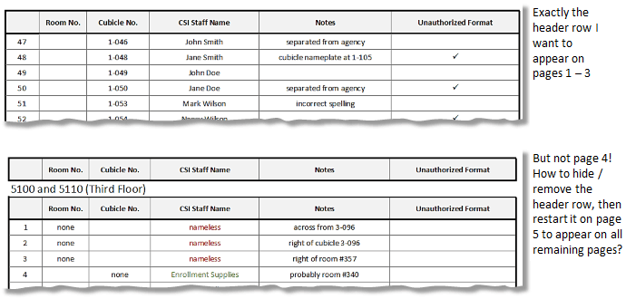 How to Hide a Header Row, Then Unhide It on Subsequent Pages ...