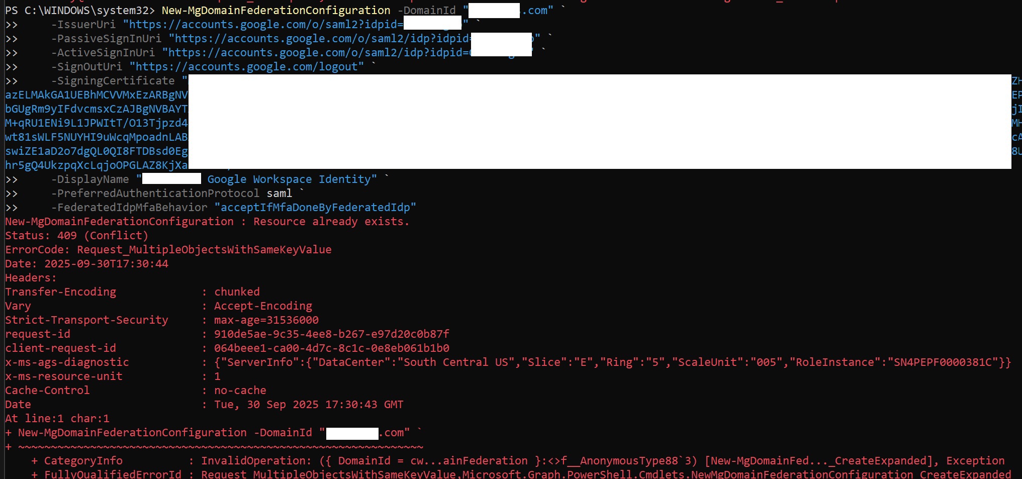 New-MgDomainFederationConfiguration
