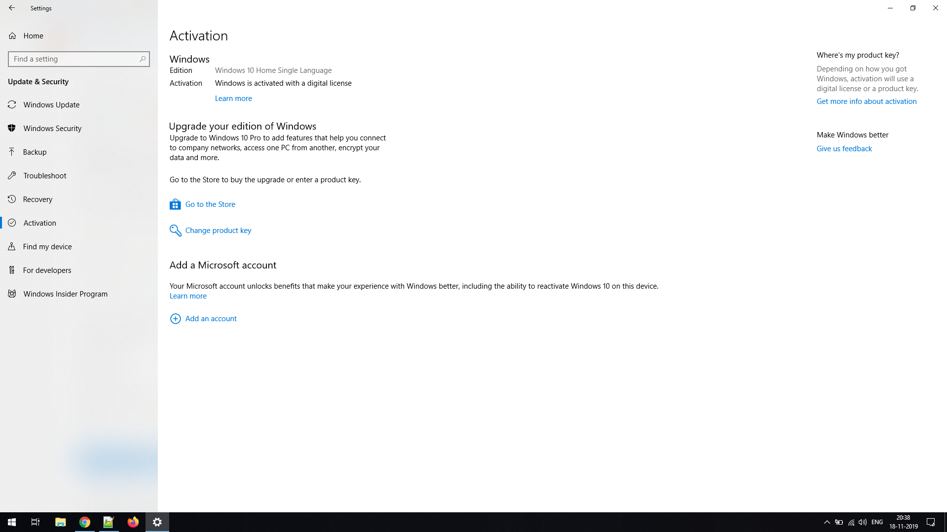 Cannot add Microsoft account in Activation Tab under Updates and ...