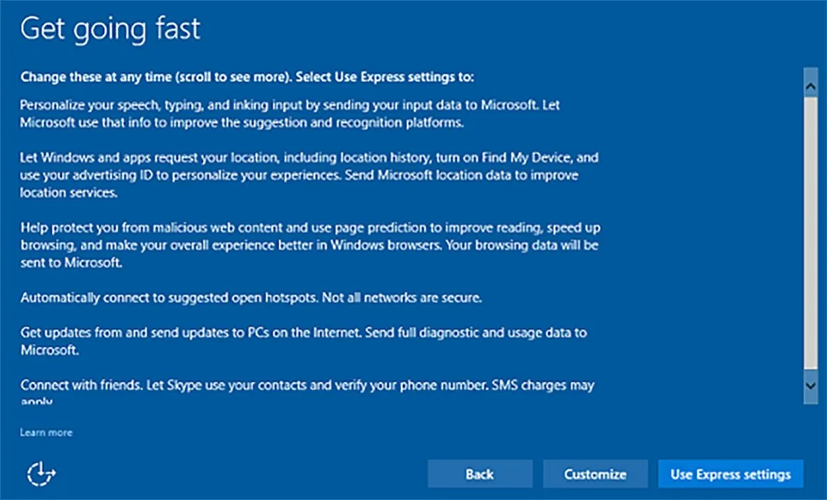 Get going fast screen