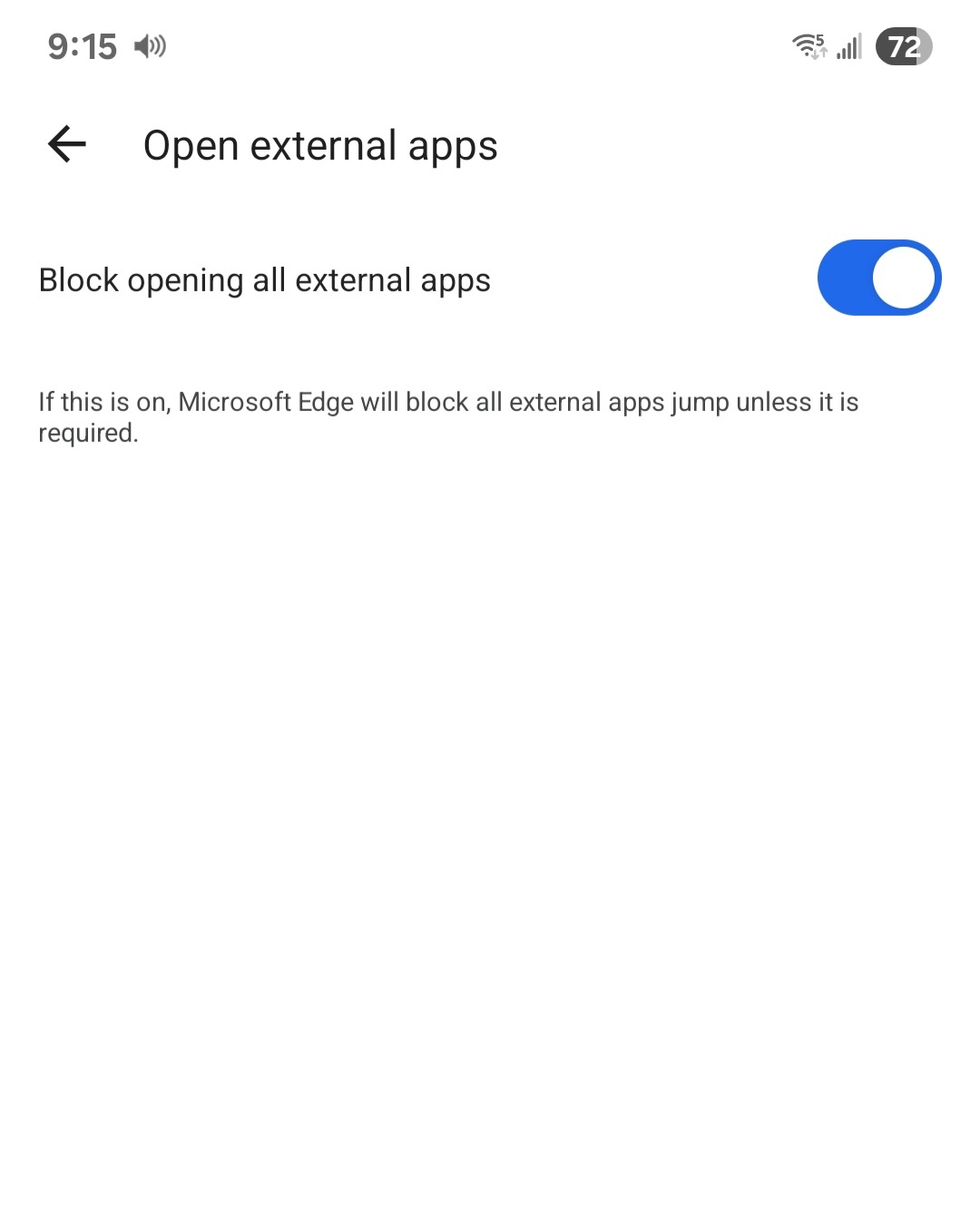 Where is the Open External App Setting in Edge Mobile Android ...