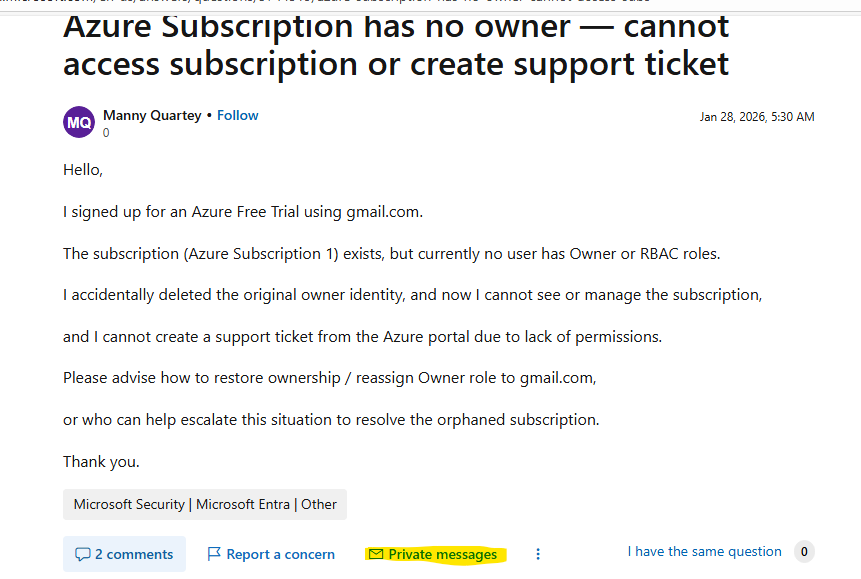 Azure Subscription has no owner — cannot access subscription or create ...