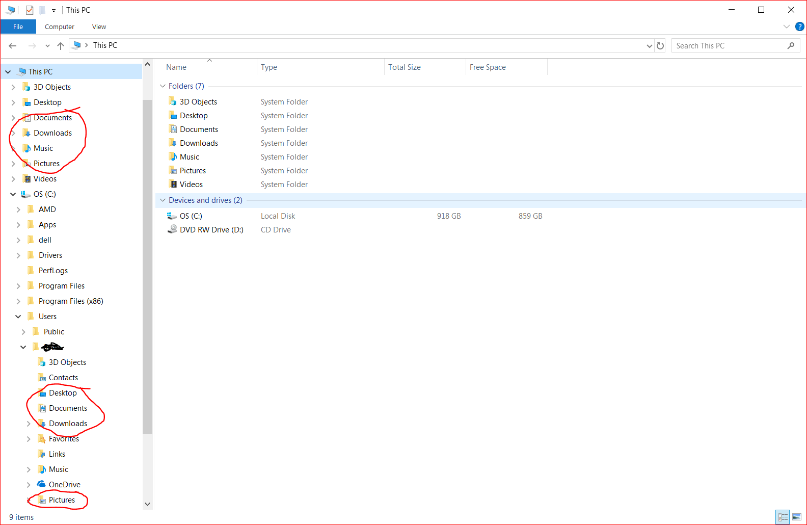 Folders named 