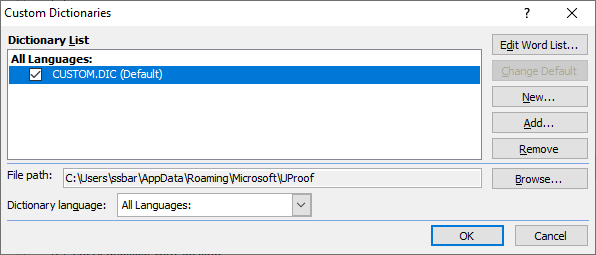 Cannot add words to custom dictionary in O2007 in win10 - Microsoft Q&A