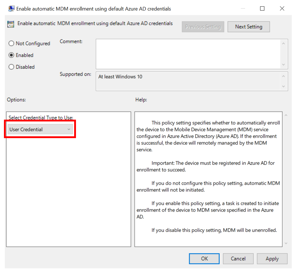 MDM autoenrollment policy.