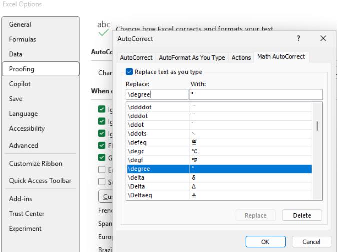 \degree autocorrect not working in Excel - Microsoft Q&A