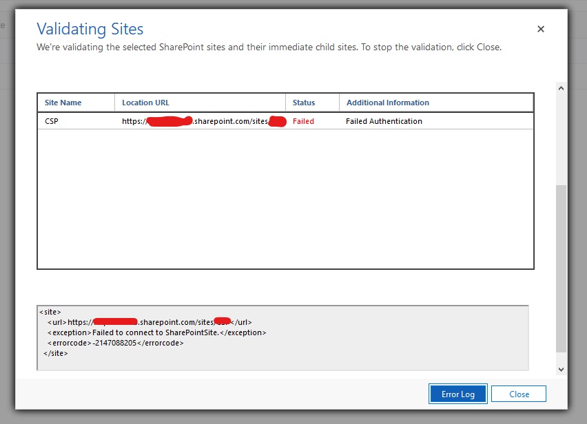 Failed to connect to SharePointSite - Microsoft Q&A