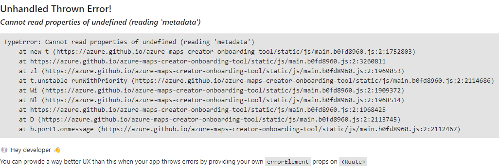 Azure Maps Creator Onboarding Tool Error