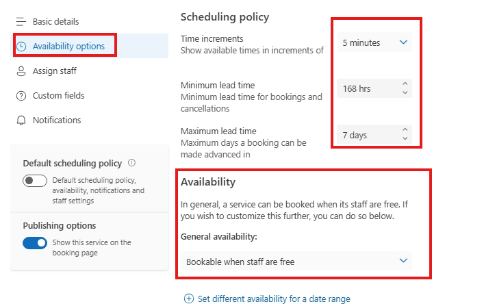 Problem with setting lead time for the service, Microsoft Bookings ...