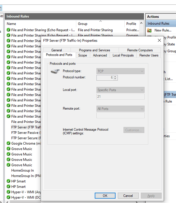 Windows 10 firewall FTP access - Microsoft Q&A