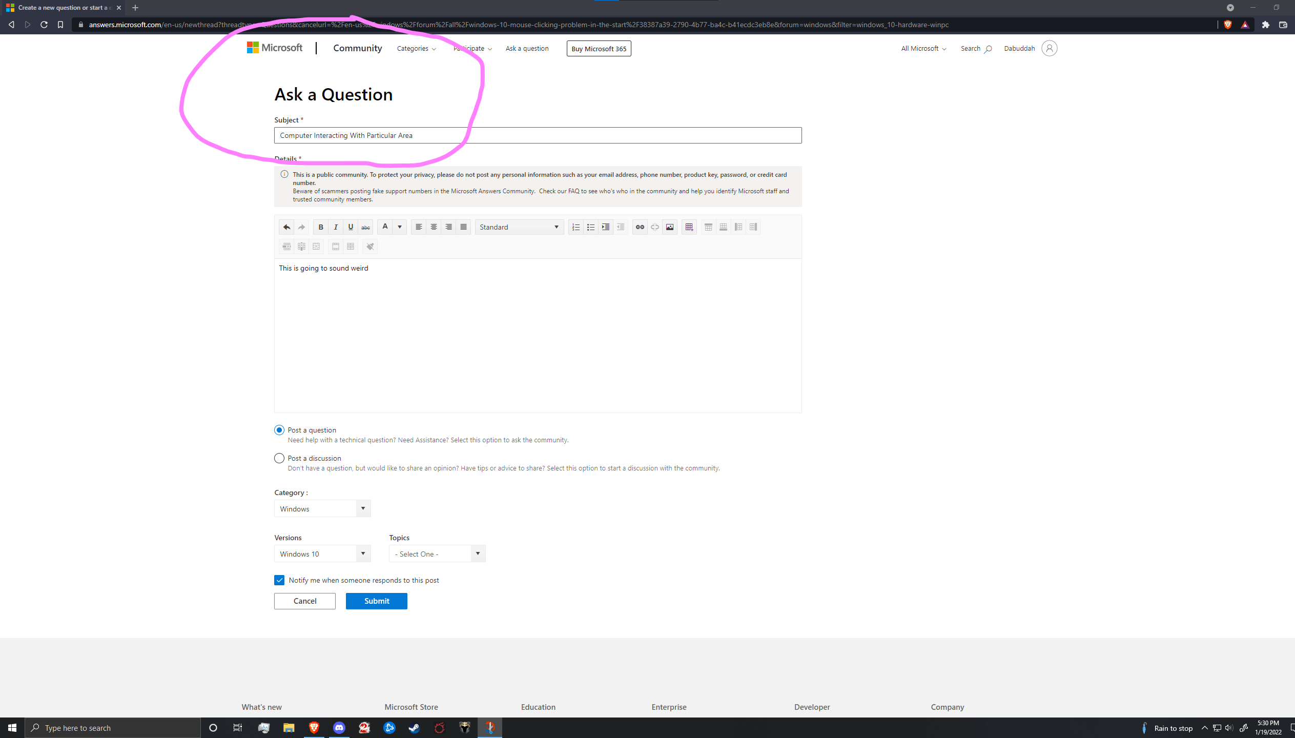 Computer Interacting With Particular Area - Microsoft Q&A
