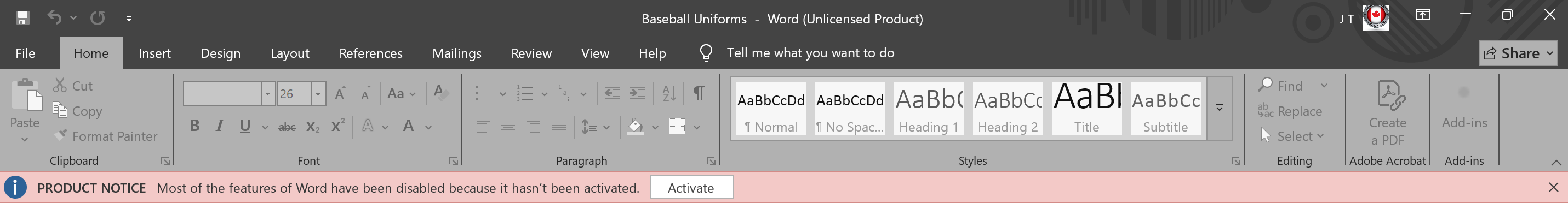 Thông báo Unlicensed Product trong Microsoft Word