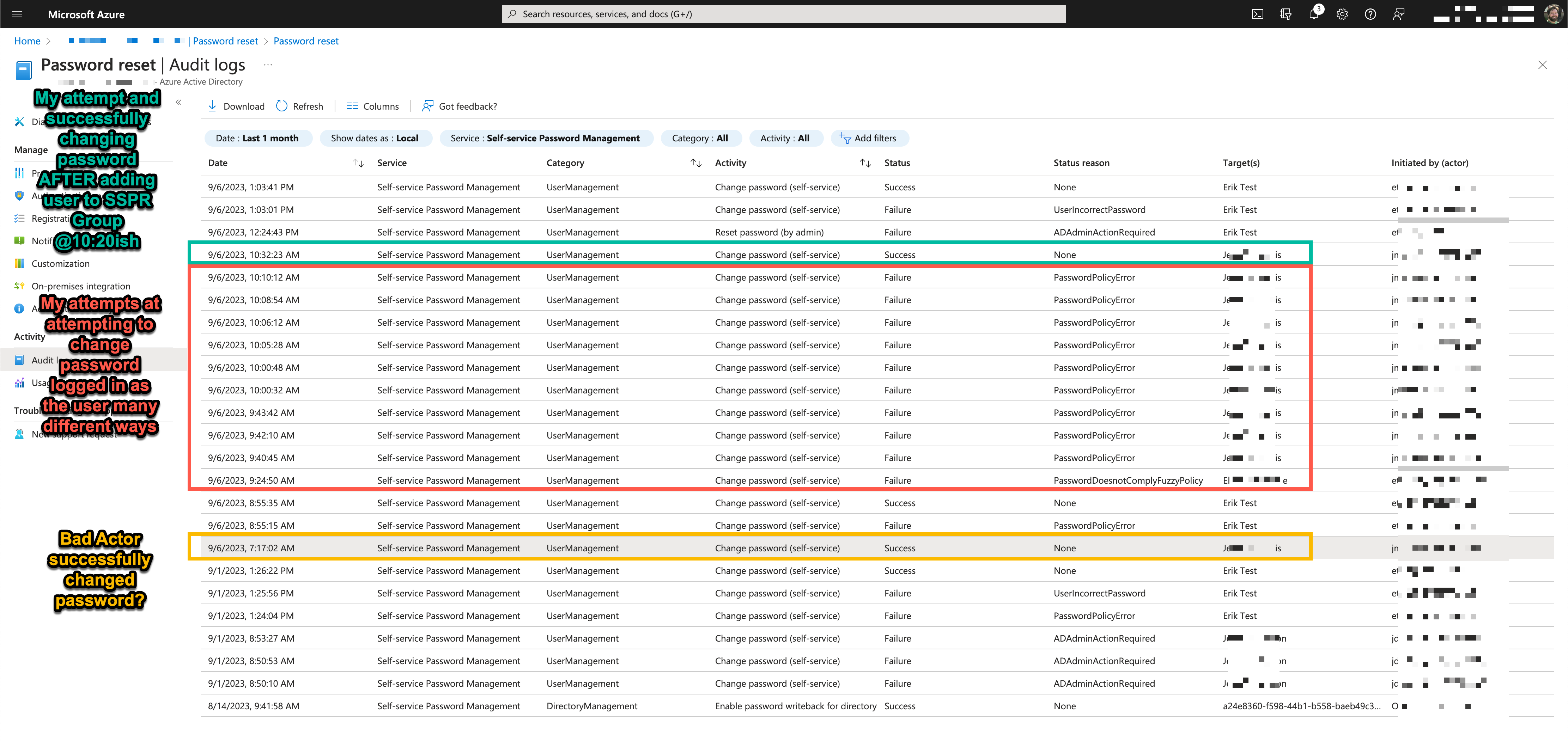 We have SSPR assigned to a specific group - but audit logs show a user ...