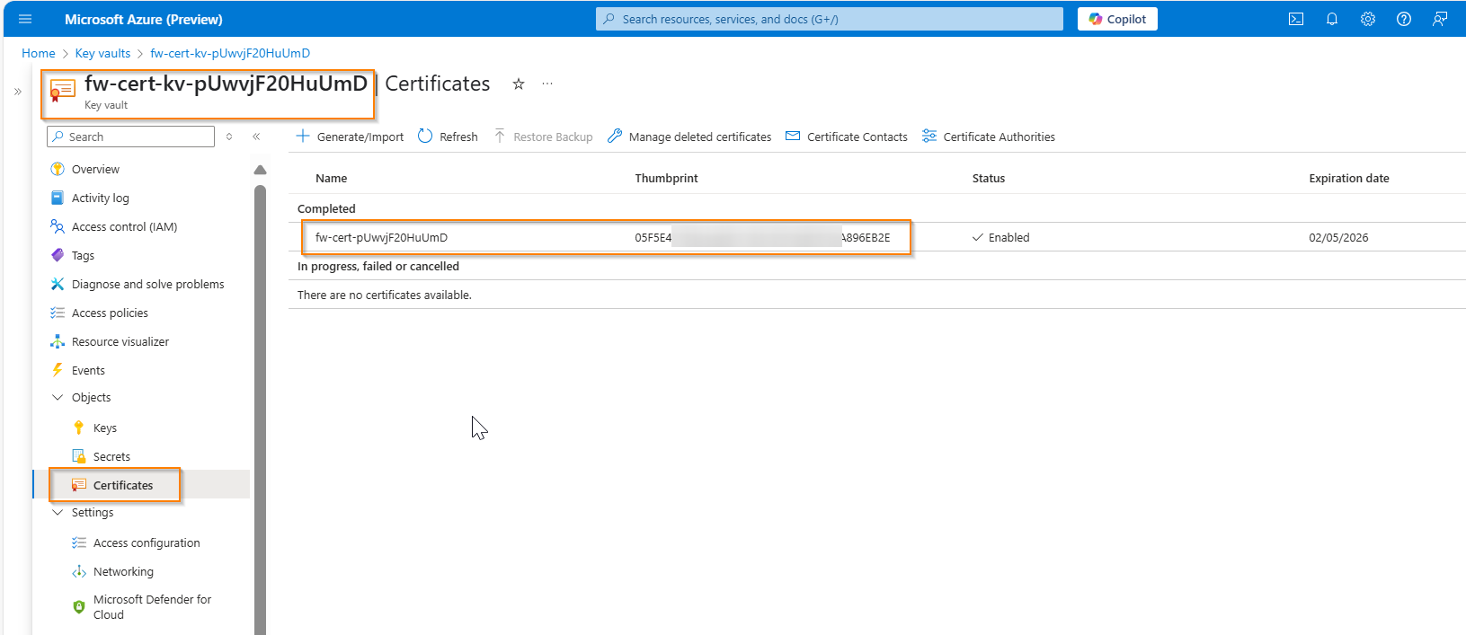 Azure Firewall Premium における TLS 検査 で証明書の自動生成ができない - Microsoft Q&A