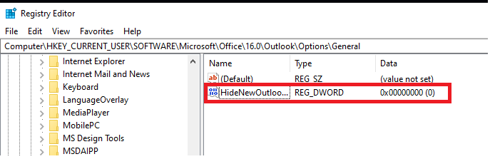 outlook new look toggle missing