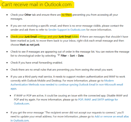 Not receiving emails - Microsoft Q&A