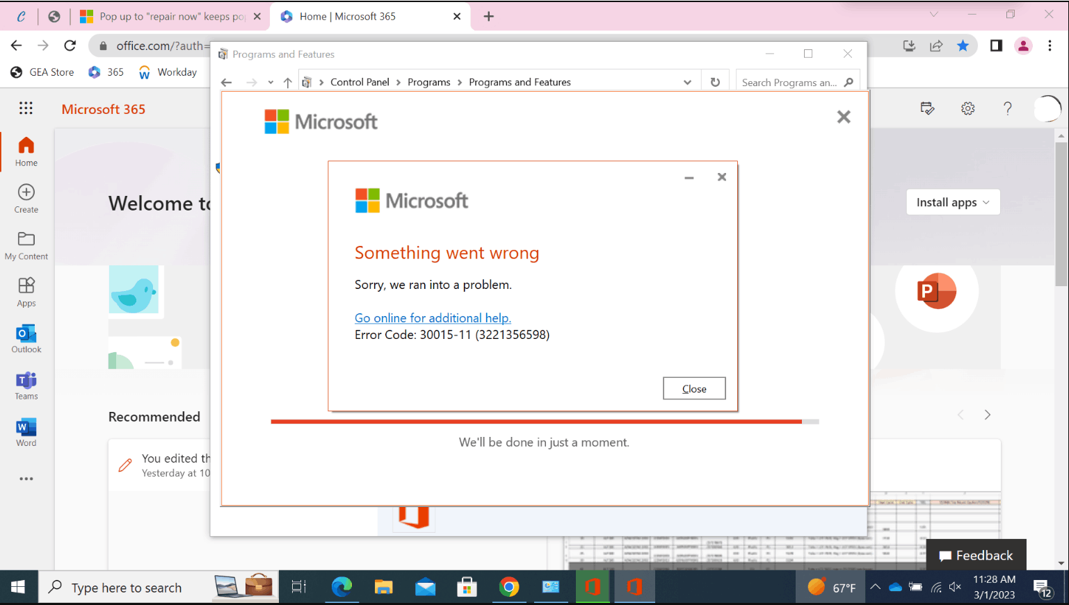 Pop up to "repair now" keeps popping up on all Microsoft apps, does ...
