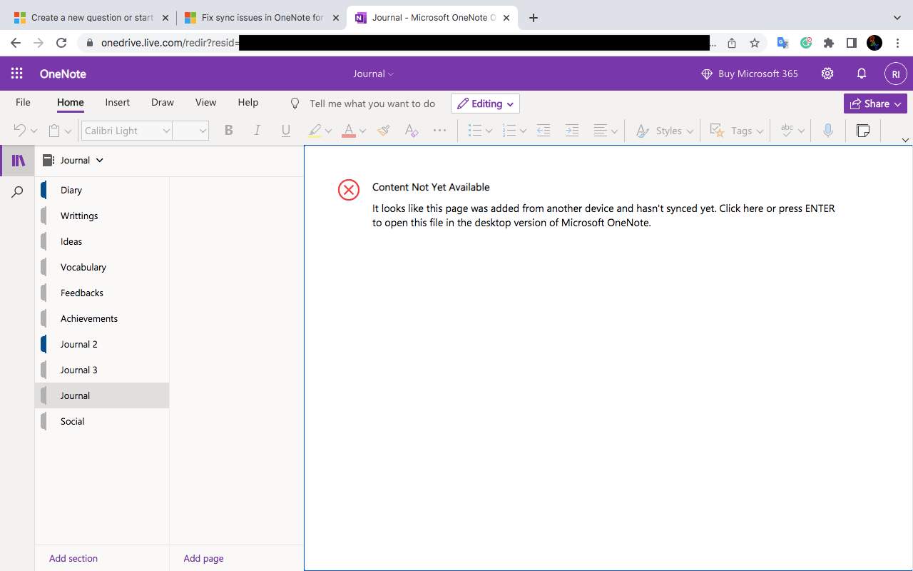 OneNote section/page keeps waiting for another device to sync ...